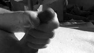 amateur dude strokes his throbbing cock hard for massive homemade cumshot explosion