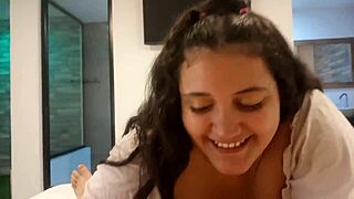 colombian latina surprises boyfriend with hot sloppy blowjob