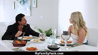 Hey, watch this hot 18+ stepdaughter sneak under the table sucking stepdad's cock so eagerly!