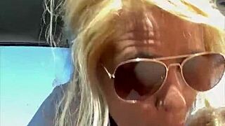 Streetwalker in glasses gives deep blowjob takes huge facial