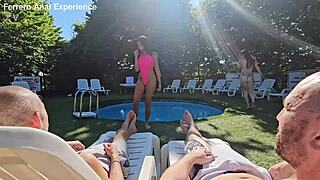 wild swingers dive into steamy orgy action right in the swimming pool