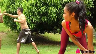 naive niara pessanha trains tight ass outdoors with rough anal and double penetration