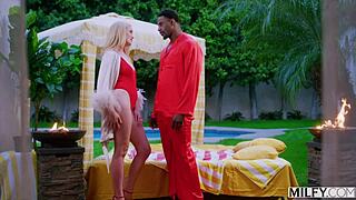 bbc-hungry blonde milf charlie bent over devours ex-boyfriend's monster cock with deepthroat blowjob ball licking then rides cowgirl to creampie