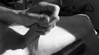 amateur dude strokes his throbbing cock hard for massive homemade cumshot explosion