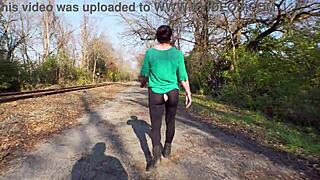 whoa this curvy brunette milf rips leggings for huge ass public flash then deepthroat humiliation 😈🍑