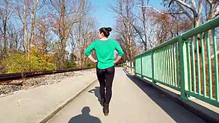 whoa this curvy brunette milf rips leggings for huge ass public flash then deepthroat humiliation 😈🍑