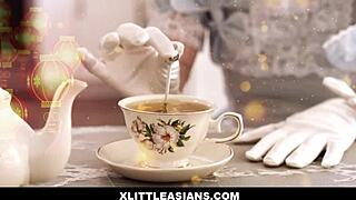 dolled up in cute dress asian teen kimmy kim plays tea time with david lee then gets fucked doggystyle from behind clothes on