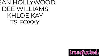 Shemale Ts Foxxy's Boobs Bounce in Ripped-Clothes 4some with Hardcore Group Fucking