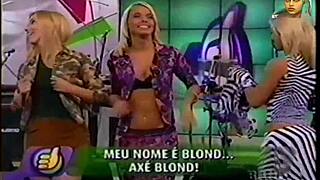 Blonde Brazilian TV babe strips as team rips clothes super positive