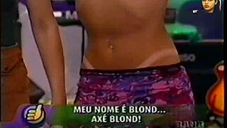 Blonde Brazilian TV babe strips as team rips clothes super positive