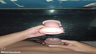 Kissy me gives sloppy deepthroat blowjob close up on desk cumshot facial trailer