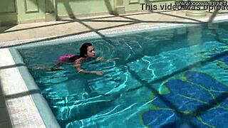 jessica lincoln looks great in her pink bikini floating around the pool