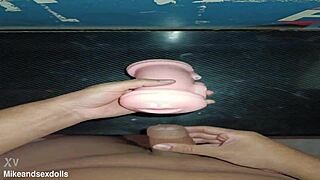 Kissy me gives sloppy deepthroat blowjob close up on desk cumshot facial trailer