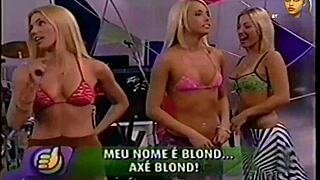 Blonde Brazilian TV babe strips as team rips clothes super positive