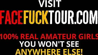 Kneeling Latina Slut Gags on Huge Cock in Sloppy POV Deepthroat