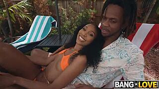 Squirting ebony Olivia Jay vacations hard with Jay Bangher, riding cowgirl deepthroat blowjob doggystyle bent over small tits