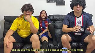 blindfolded girlfriend bent over fucked by old friend doggystyle while boyfriend watches debt ntr.