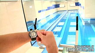 Interactive POV gym and nightclub adventure with busty brunettes fingering and tittyfucking