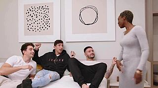 Ebony Roommate Craves Spanish Bros' Big Cock Gangbang Party?
