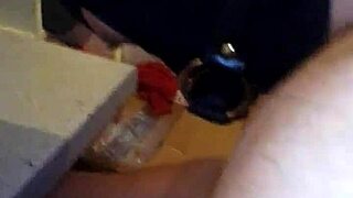 a man drops to his knees sucking the big cock of this monster shemale tranny