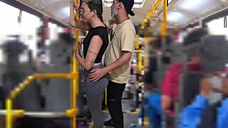 Overwhelmed slutty student feels ecstasy from public bus cumshot explosion