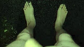 whoa, amateur babe masturbates her wet pussy with monster cock toy in public rain naked!!