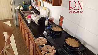 hey nudist housewife regina noir cooks naked in kitchen like a sexy maid in her series