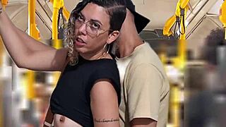 Overwhelmed slutty student feels ecstasy from public bus cumshot explosion