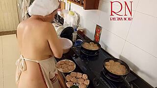 hey nudist housewife regina noir cooks naked in kitchen like a sexy maid in her series