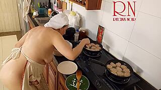 hey nudist housewife regina noir cooks naked in kitchen like a sexy maid in her series