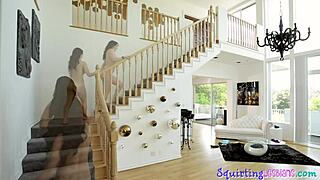 my girl grabs the strapon and fucks sappho till she squirts all over the bed