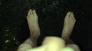 whoa, amateur babe masturbates her wet pussy with monster cock toy in public rain naked!!