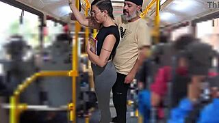 Overwhelmed slutty student feels ecstasy from public bus cumshot explosion