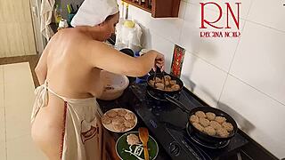 hey nudist housewife regina noir cooks naked in kitchen like a sexy maid in her series