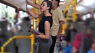 Overwhelmed slutty student feels ecstasy from public bus cumshot explosion