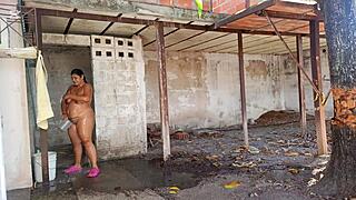 Stepmom Catches Me Watching Her Outdoor Shower Fuck!