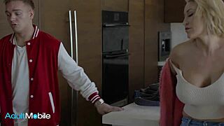 lucky stepson bangs blonde stepmom doggy cowgirl cums on her huge shaved tits