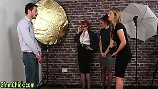 behind the scenes cfnm redhead british domina humiliates with handjob mockery