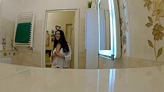 big natural tits big ass brunette babe tries lingerie for fashion shoot turns erotic casting handjob homemade