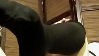 These pantyhose hugging my horny petite tits make me ache so bad