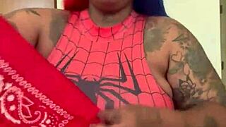 spider girl shabrim's cosplay con striptease rips clothes till fully nude