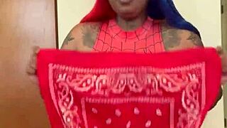 spider girl shabrim's cosplay con striptease rips clothes till fully nude
