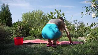 A wife teases with upskirt views and subtle flashes while walking outdoors. 