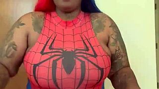 spider girl shabrim's cosplay con striptease rips clothes till fully nude