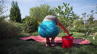 A wife teases with upskirt views and subtle flashes while walking outdoors. 