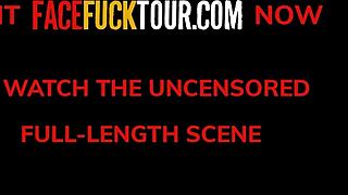 redhead college girl takes rough throat pounding from huge cock guy in homemade clip