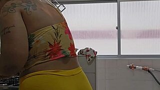 naughty wife flashes her ass in tiny shorts shoved deep in her crack on the street