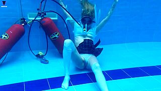 check out sexy ashlee rose's skinny tits underwater in pool scuba fun