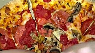 Arabic teen crams ice cream pizza deep in juicy pussy