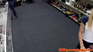 Spex pawnee bends over drooling on pawnbroker's cock in hidden cam doggystyle blowjob